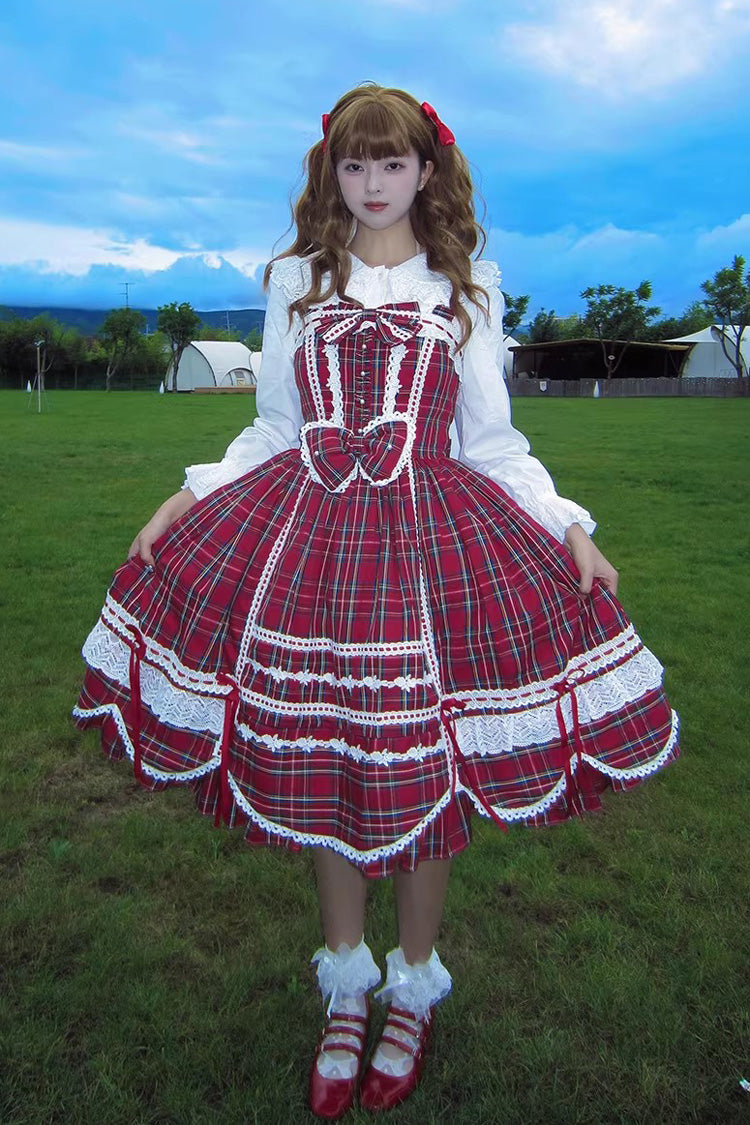 Lolita JSK Dress - Gingham Petal Bunny, Red, Bow Detail, Ruffled, Printed - additional product view 7