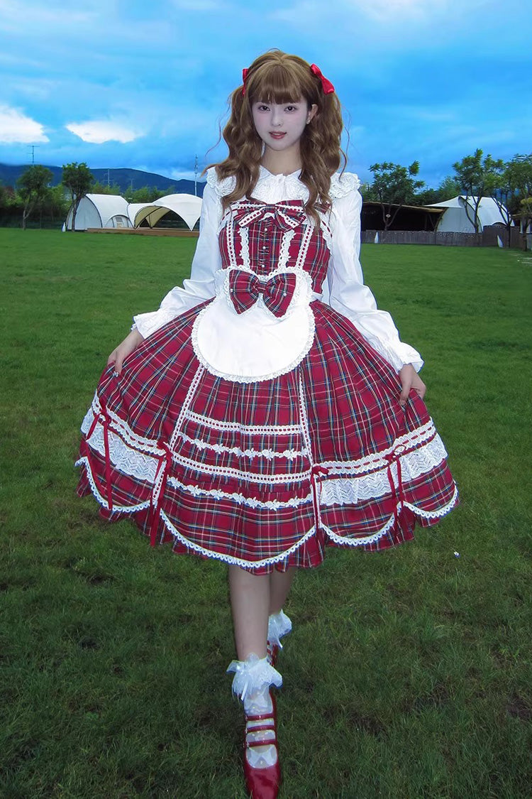 Lolita JSK Dress - Gingham Petal Bunny, Red, Bow Detail, Ruffled, Printed - additional product view 8