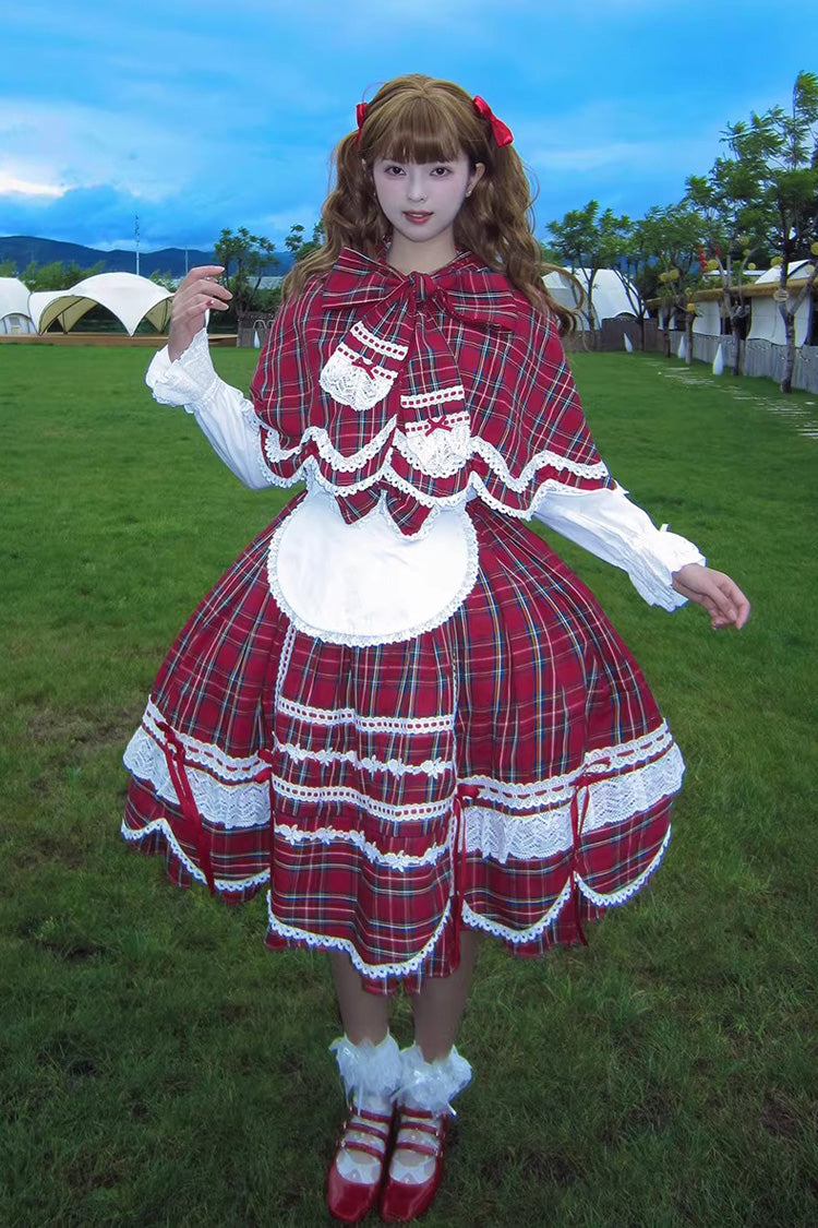 Lolita JSK Dress - Gingham Petal Bunny, Red, Bow Detail, Ruffled, Printed - additional product view 9