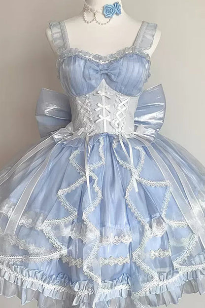 Lolita JSK Dress - Glaze Fantasy, 5 Colors, Ruffled, Embroidered, Sweet Style - S Blue / M Blue / L Blue option
