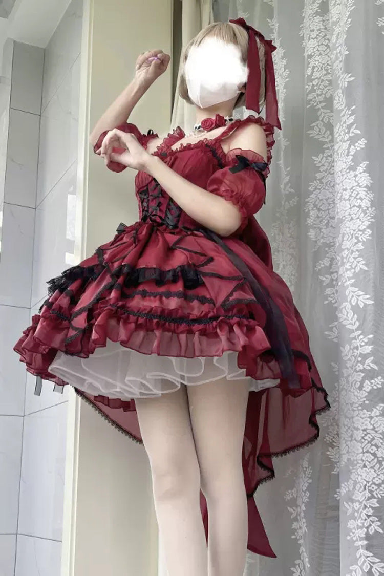 Lolita JSK Dress - Glaze Fantasy, 5 Colors, Ruffled, Embroidered, Sweet Style - S Red / M Red / L Red option