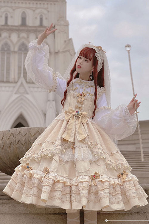 Lolita JSK Dress - Gold Hanayome, Gold, Sweet Style, Bow Detail, Ruffled - additional product view 2