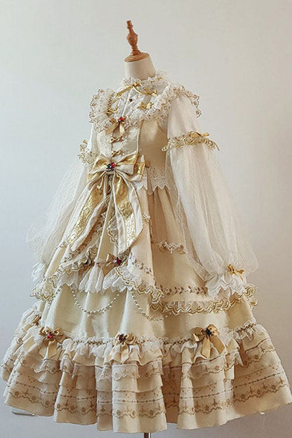 Lolita JSK Dress - Gold Hanayome, Gold, Sweet Style, Bow Detail, Ruffled - additional product view 3