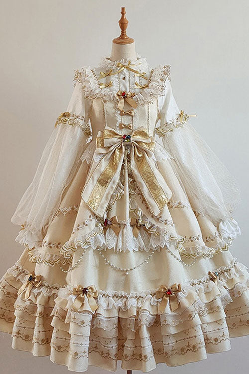 Lolita JSK Dress - Gold Hanayome, Gold, Sweet Style, Bow Detail, Ruffled - main product image