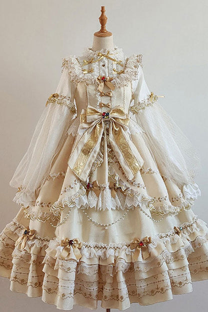 Lolita JSK Dress - Gold Hanayome, Gold, Sweet Style, Bow Detail, Ruffled - main product image