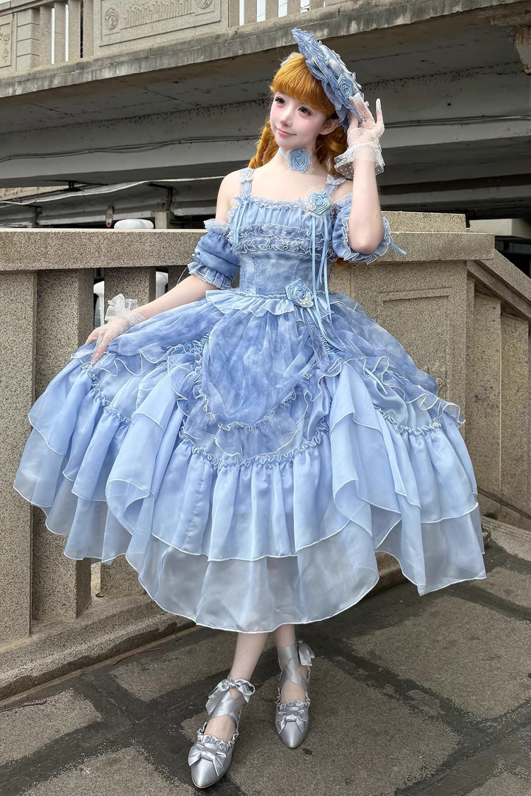 Lolita JSK Dress - Goodnight Camellia, 3 Colors, Ruffled, Printed, Layered - additional product view 2
