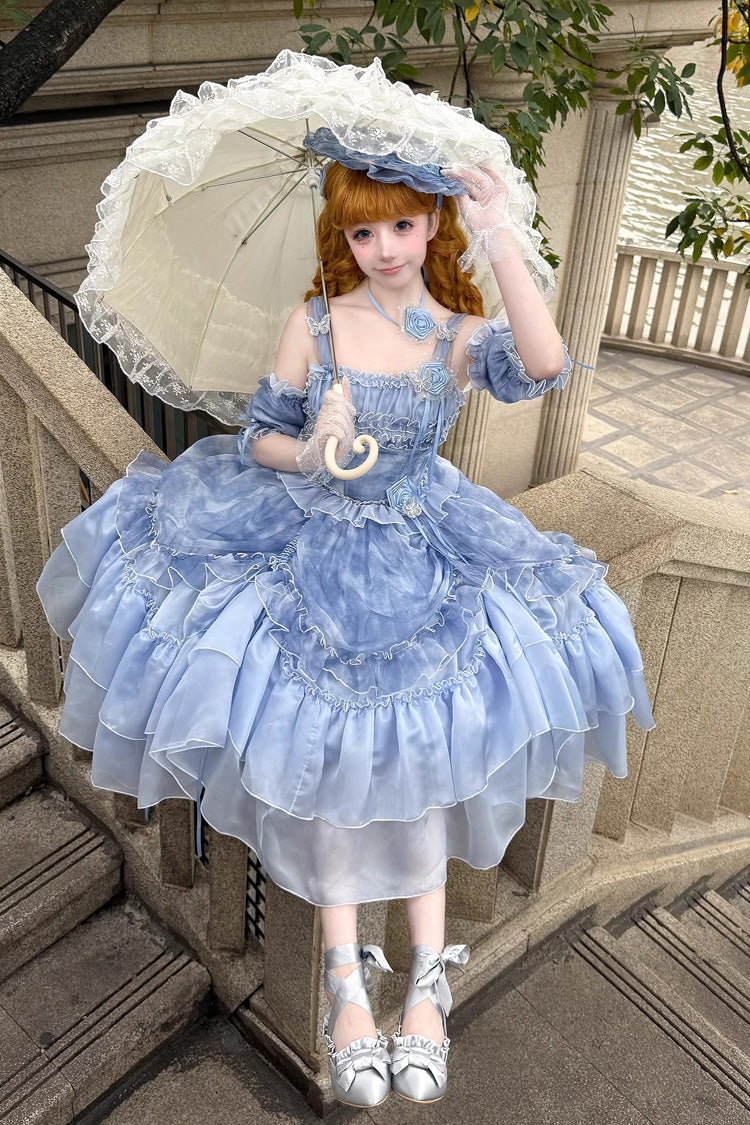 Lolita JSK Dress - Goodnight Camellia, 3 Colors, Ruffled, Printed, Layered - additional product view 3