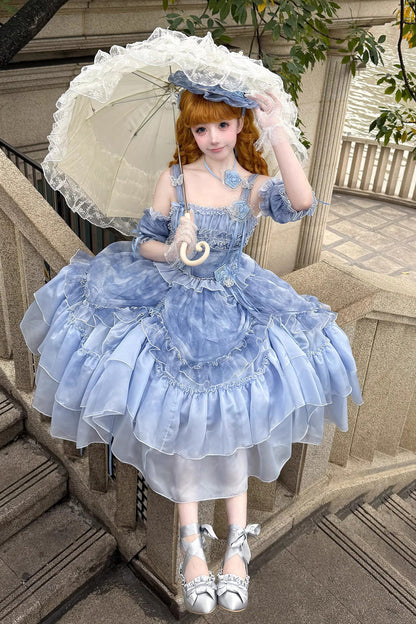 Lolita JSK Dress - Goodnight Camellia, 3 Colors, Ruffled, Printed, Layered - additional product view 3