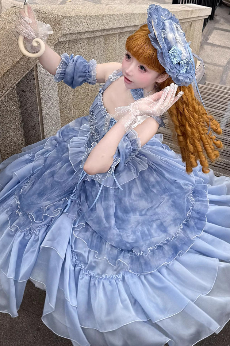 Lolita JSK Dress - Goodnight Camellia, 3 Colors, Ruffled, Printed, Layered - additional product view 4