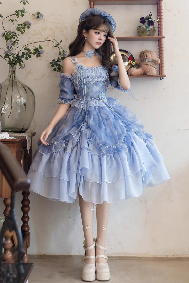 Lolita JSK Dress - Goodnight Camellia, 3 Colors, Ruffled, Printed, Layered - additional product view 5