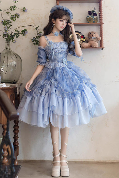 Lolita JSK Dress - Goodnight Camellia, 3 Colors, Ruffled, Printed, Layered - additional product view 5