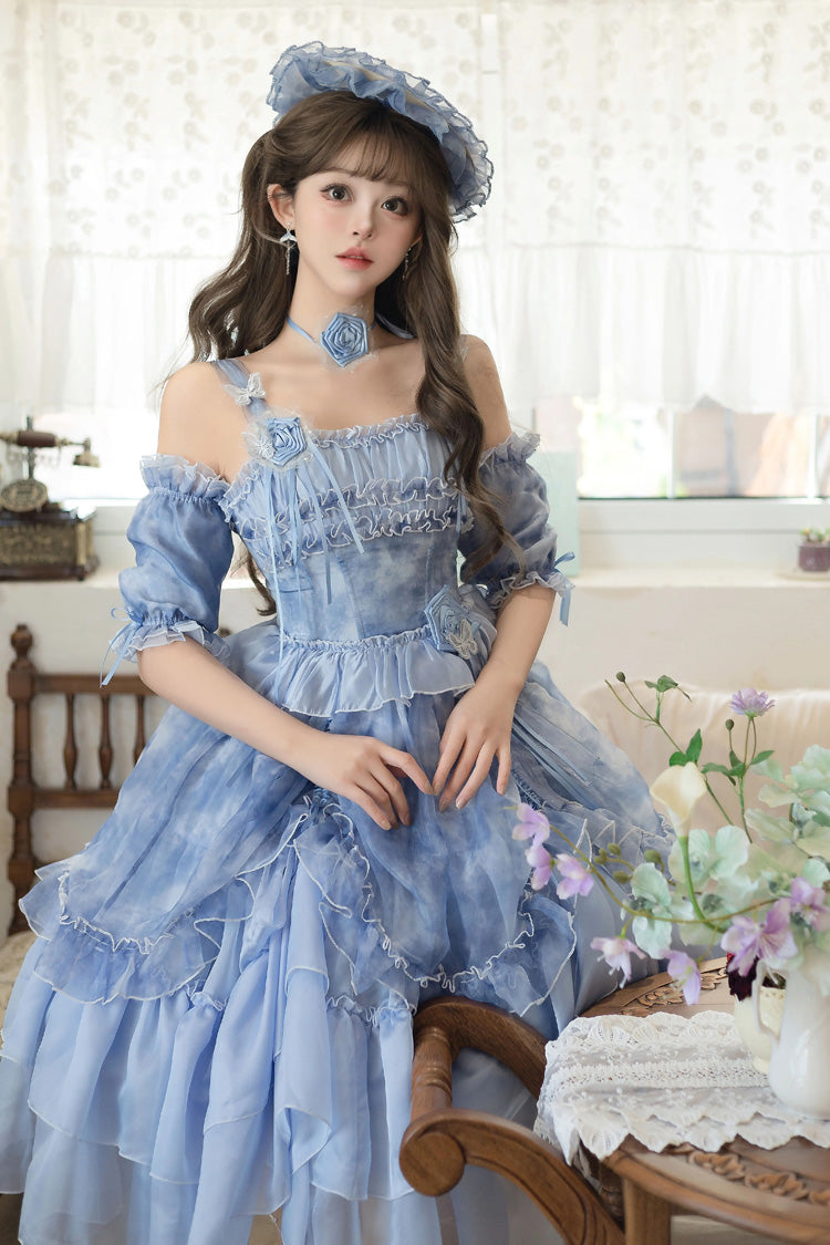 Lolita JSK Dress - Goodnight Camellia, 3 Colors, Ruffled, Printed, Layered - additional product view 6