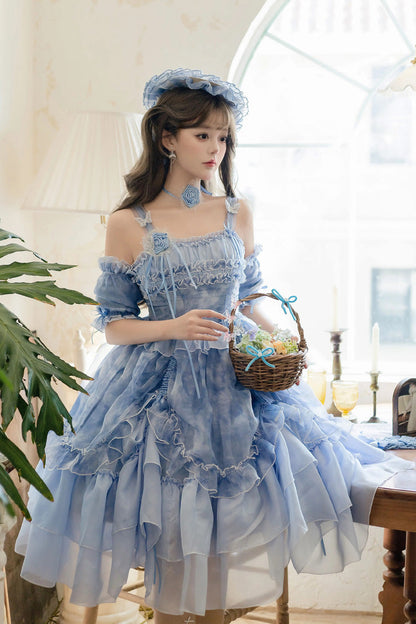 Lolita JSK Dress - Goodnight Camellia, 3 Colors, Ruffled, Printed, Layered - additional product view 7