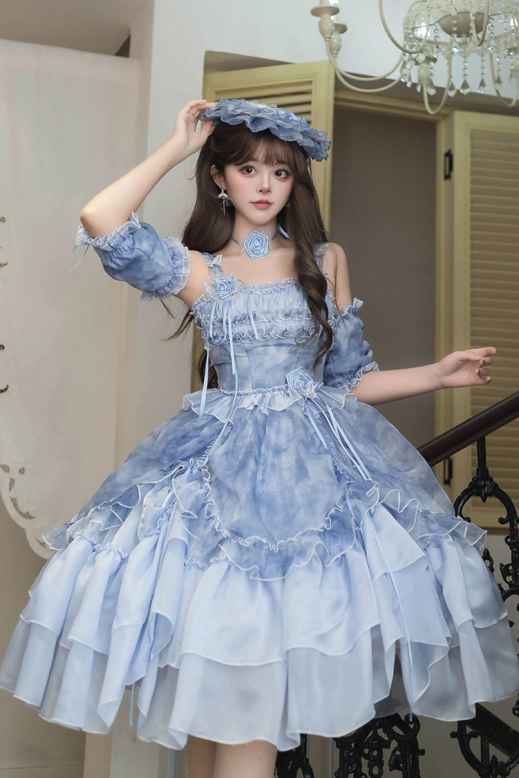 Lolita JSK Dress - Goodnight Camellia, 3 Colors, Ruffled, Printed, Layered - additional product view 8