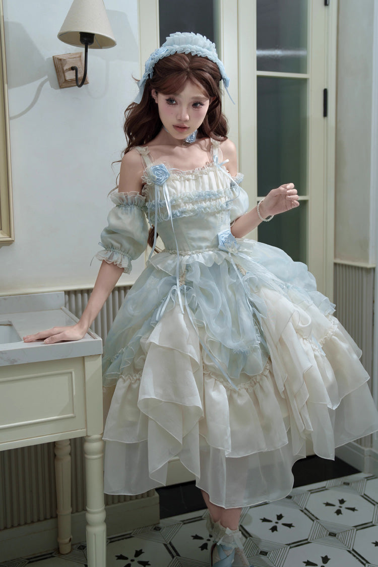 Lolita JSK Dress - Goodnight Camellia, 3 Colors, Ruffled, Printed, Layered - additional product view 10