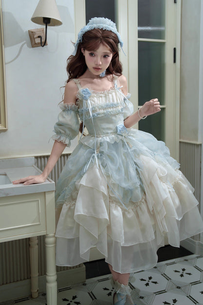 Lolita JSK Dress - Goodnight Camellia, 3 Colors, Ruffled, Printed, Layered - additional product view 10