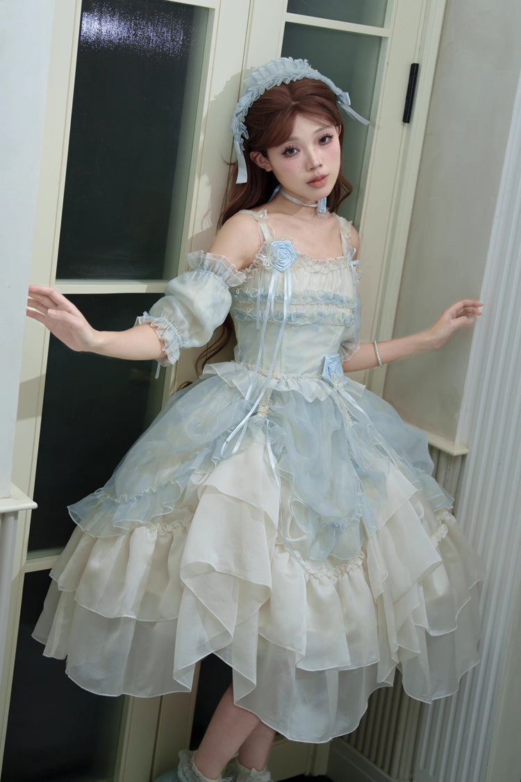 Lolita JSK Dress - Goodnight Camellia, 3 Colors, Ruffled, Printed, Layered - additional product view 12