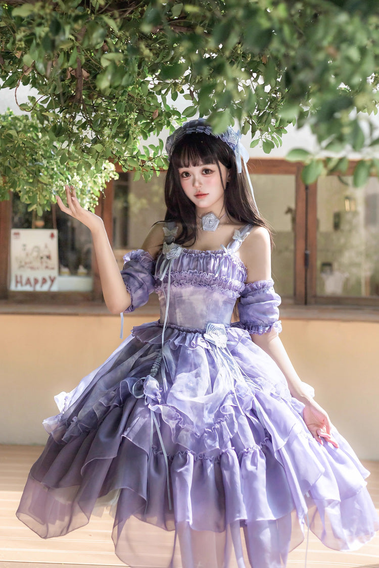 Lolita JSK Dress - Goodnight Camellia, 3 Colors, Ruffled, Printed, Layered - additional product view 15
