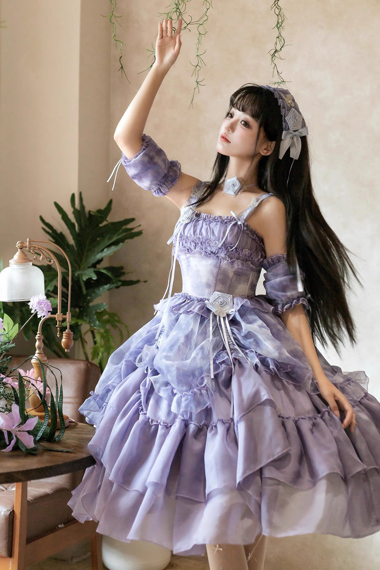Lolita JSK Dress - Goodnight Camellia, 3 Colors, Ruffled, Printed, Layered - additional product view 16