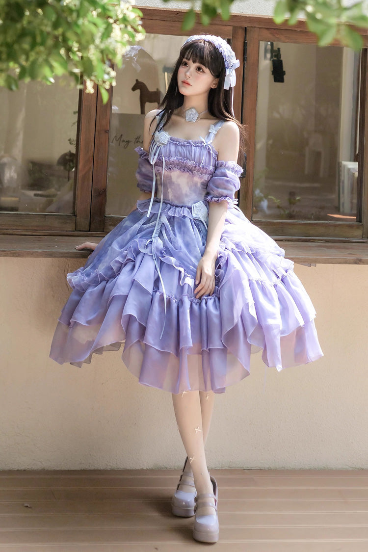 Lolita JSK Dress - Goodnight Camellia, 3 Colors, Ruffled, Printed, Layered - additional product view 18