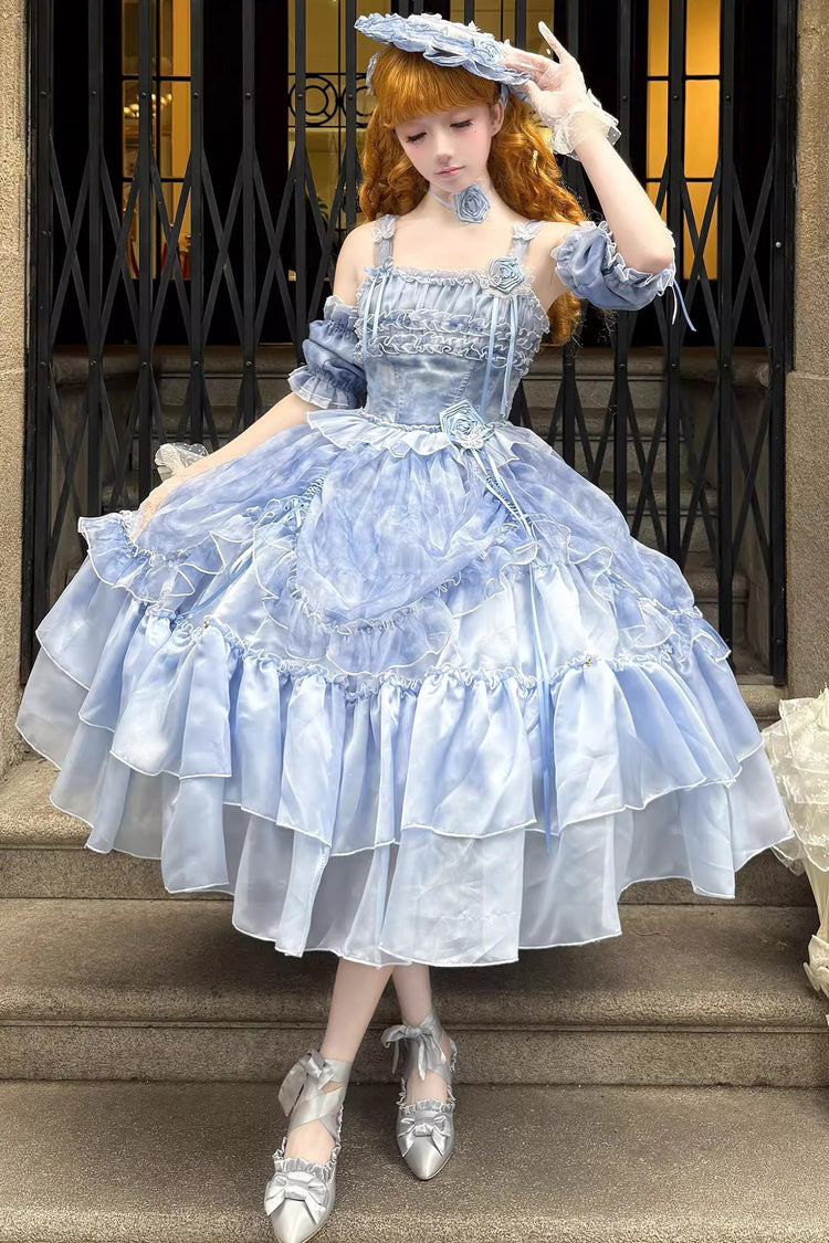 Lolita JSK Dress - Goodnight Camellia, 3 Colors, Ruffled, Printed, Layered - main product image