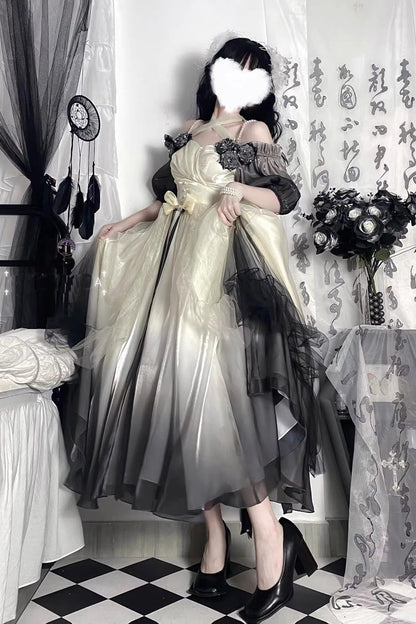 Lolita JSK Dress - Gradient Ink Color Gorgeous, Ink, Sweet Style, Bow Detail - additional product view 3
