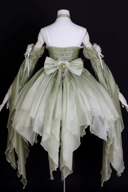 Lolita JSK Dress - Halterneck, Green, Bow Detail, Lace Trim, Sweet Style - additional product view 4