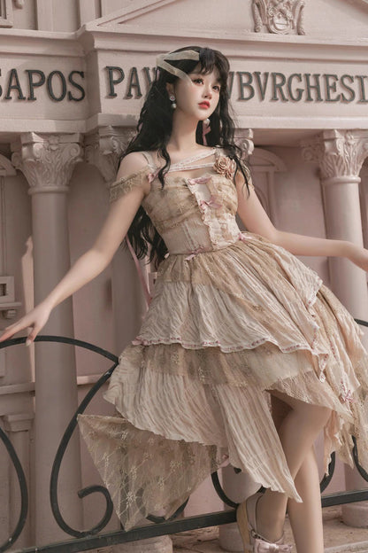Lolita JSK Dress - High Waisted Print Irregular, Yellow, High Waist, Sweet Style, Printed - additional product view 2