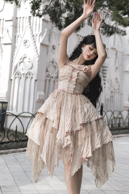 Lolita JSK Dress - High Waisted Print Irregular, Yellow, High Waist, Sweet Style, Printed - additional product view 5