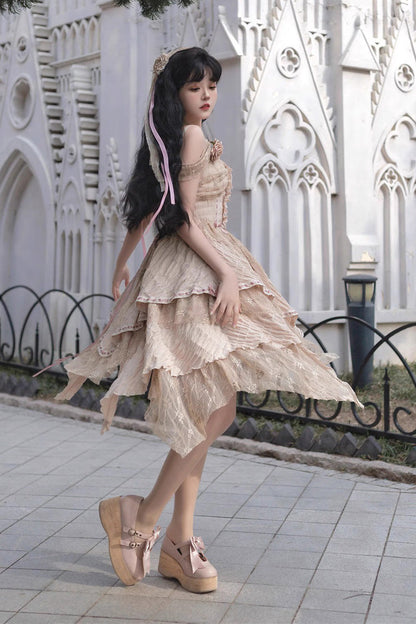 Lolita JSK Dress - High Waisted Print Irregular, Yellow, High Waist, Sweet Style, Printed - additional product view 8
