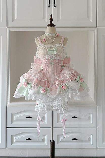 Lolita JSK Dress - Honey Rose, Pink, Ruffled, Embroidered, Sweet Style - additional product view 3