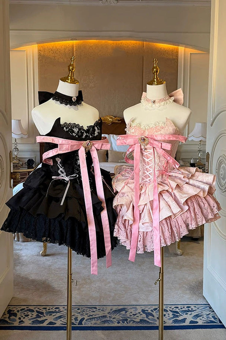 Lolita JSK Dress - Kitten Sweetheart, Pink, Ruffled, Layered, Lace-Up - additional product view 2