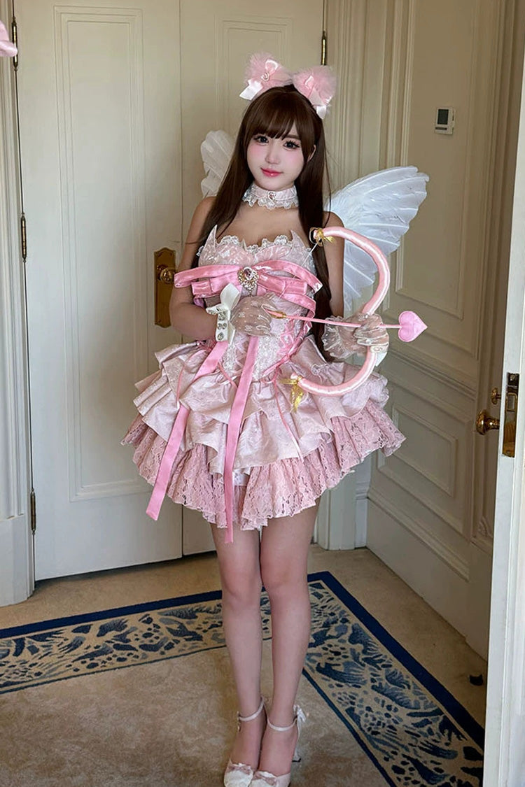 Lolita JSK Dress - Kitten Sweetheart, Pink, Ruffled, Layered, Lace-Up - additional product view 3