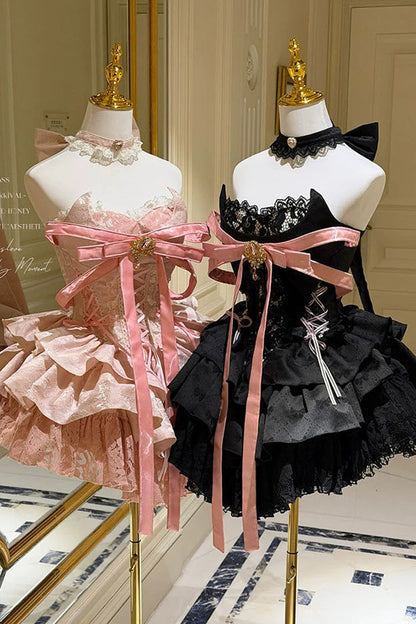 Lolita JSK Dress - Kitten Sweetheart, Pink, Ruffled, Layered, Lace-Up - additional product view 4