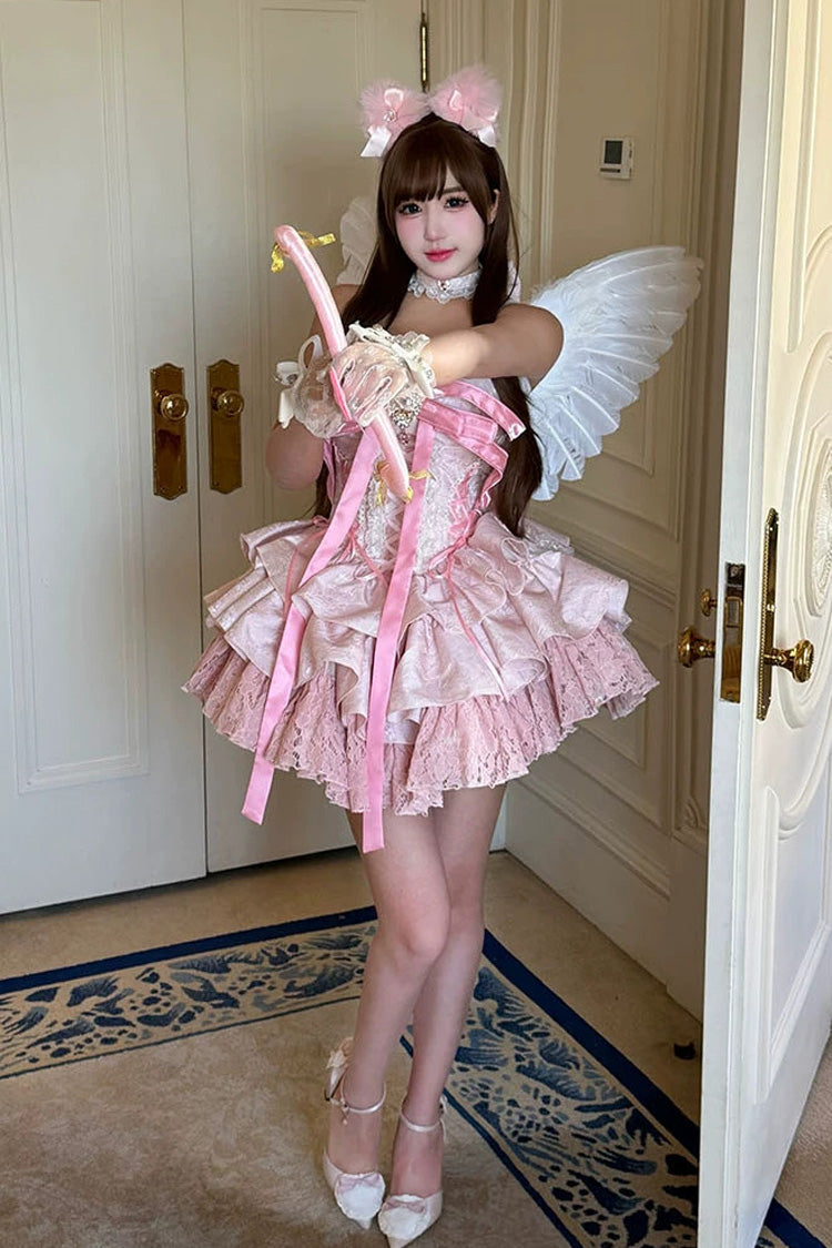 Lolita JSK Dress - Kitten Sweetheart, Pink, Ruffled, Layered, Lace-Up - additional product view 5