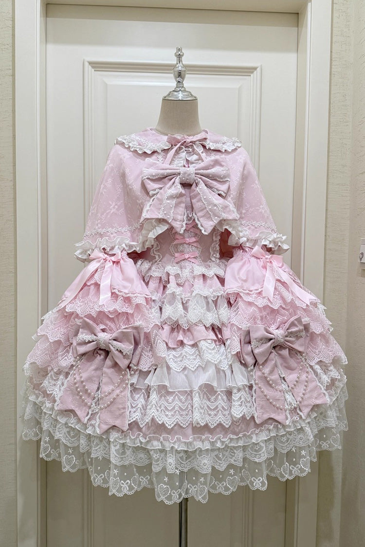 Lolita JSK Dress - Knot Of The Crossed Heart, Pink, Ruffled, Layered, Lace-Up - additional product view 2