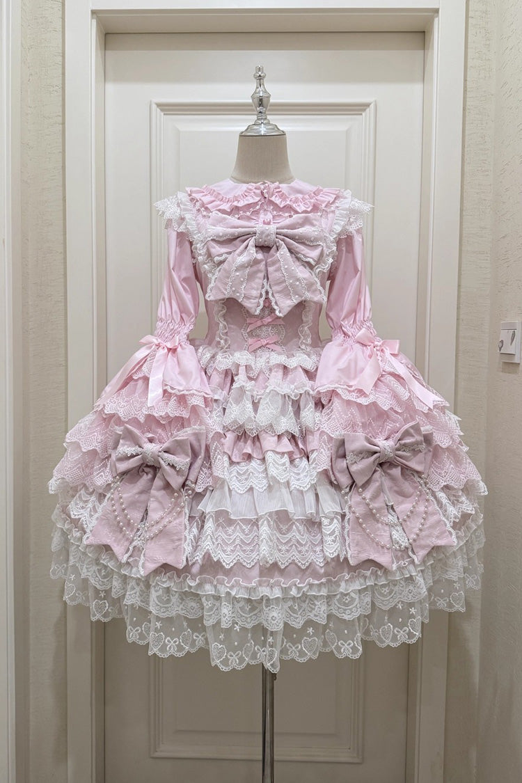Lolita JSK Dress - Knot Of The Crossed Heart, Pink, Ruffled, Layered, Lace-Up - additional product view 3