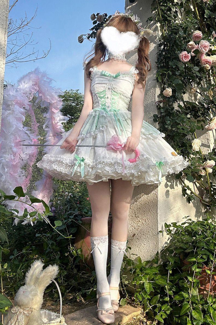 Lolita JSK Dress - Leiffu, Green, Lace Trim, Ruffled, Lace-Up - additional product view 2