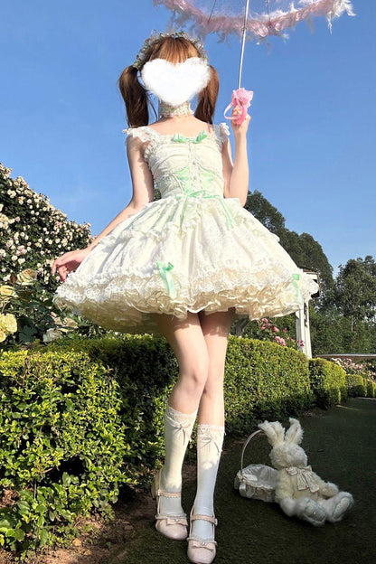 Lolita JSK Dress - Leiffu, Green, Lace Trim, Ruffled, Lace-Up - additional product view 3
