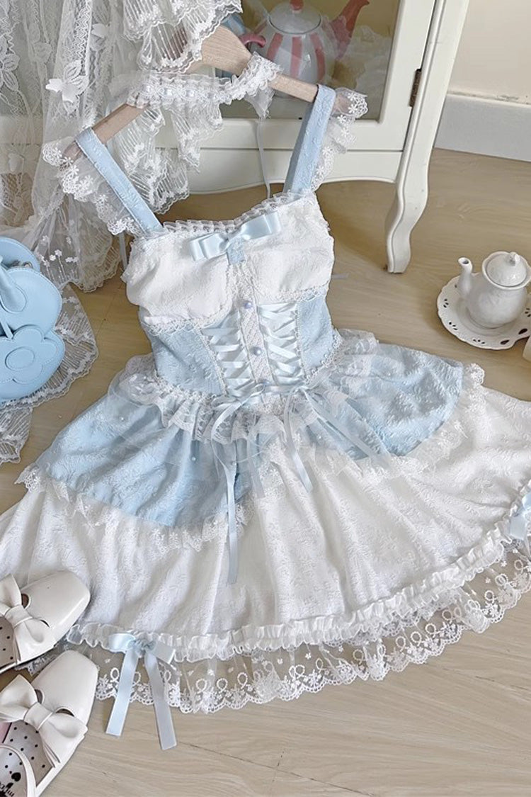 Lolita JSK Dress - Leiffu, Green, Lace Trim, Ruffled, Lace-Up - S Blue / M Blue / L Blue option