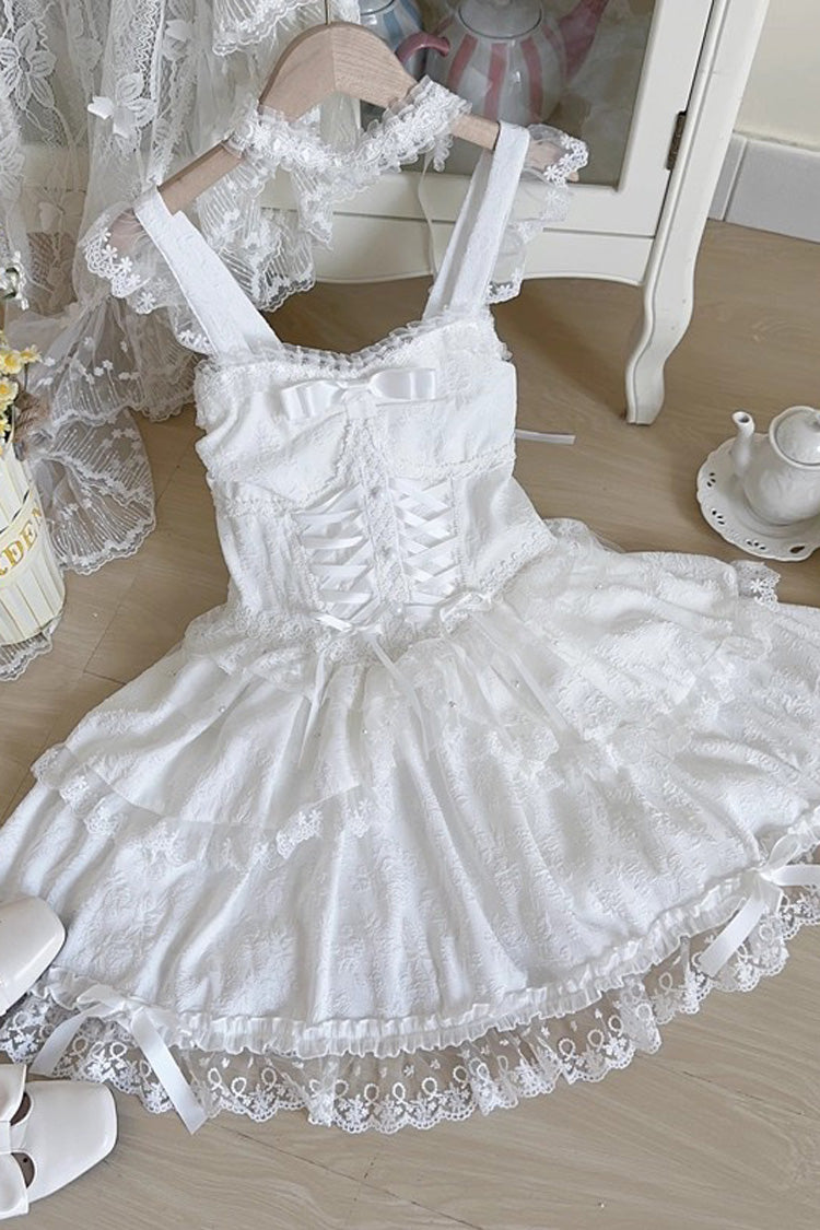 Lolita JSK Dress - Leiffu, Green, Lace Trim, Ruffled, Lace-Up - S White / M White / L White option