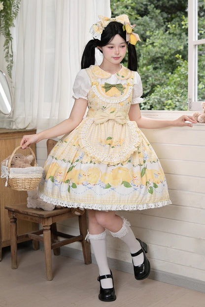 Lolita JSK Dress - Lemon Chicken, Yellow, Ruffled, Printed, Sweet Style - additional product view 2