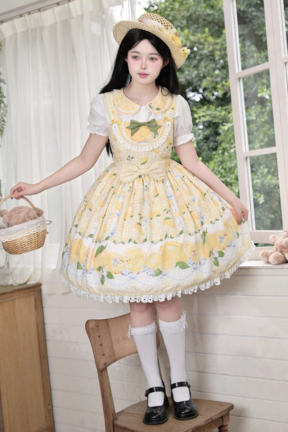 Lolita JSK Dress - Lemon Chicken, Yellow, Ruffled, Printed, Sweet Style - additional product view 6