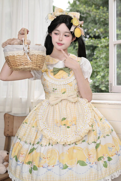Lolita JSK Dress - Lemon Chicken, Yellow, Ruffled, Printed, Sweet Style - additional product view 9