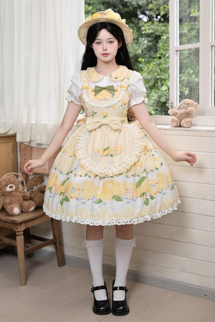 Lolita JSK Dress - Lemon Chicken, Yellow, Ruffled, Printed, Sweet Style - main product image