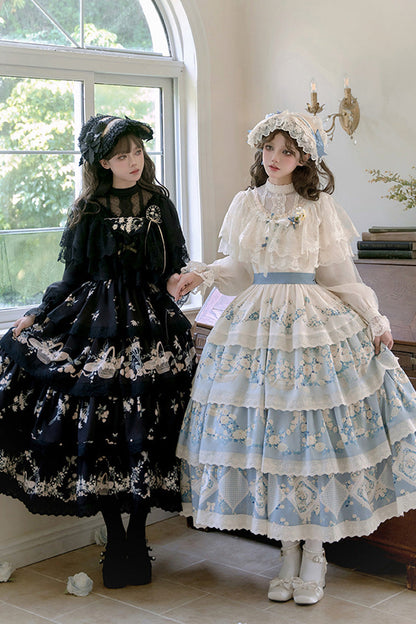 Lolita JSK Dress - Letters And Poetry Multi-layered, 2 Colors, Printed, Embroidered - main product image