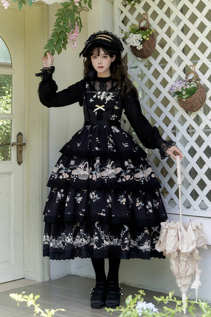 Lolita JSK Dress - Letters And Poetry Multi-layered, 2 Colors, Printed, Embroidered - S Black / M Black / L Black option