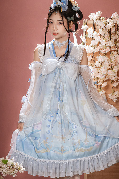 Lolita JSK Dress - Light Blue Dreamland Chinese, Blue, High Waist, Ruffled, Sweet Style - additional product view 2