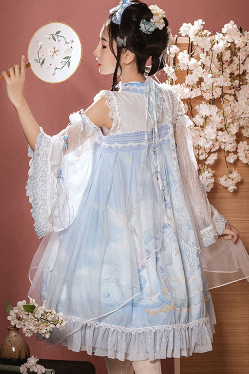 Lolita JSK Dress - Light Blue Dreamland Chinese, Blue, High Waist, Ruffled, Sweet Style - additional product view 4