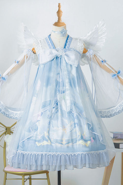 Lolita JSK Dress - Light Blue Dreamland Chinese, Blue, High Waist, Ruffled, Sweet Style - additional product view 5